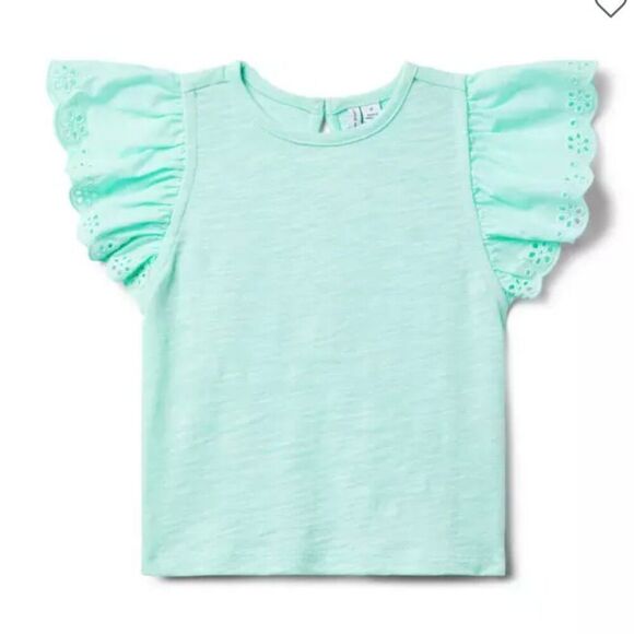 Janie and Jack 100048799 Eyelet Ruffle Sleeve Top  mint green - Picture 1 of 9